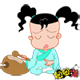 卡通女孩念佛敲木鱼