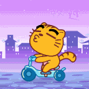 骑车路过的卡通小猫