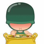炮炮兵大口吃面条
