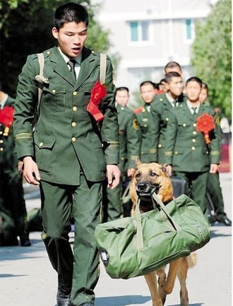 军犬送别兵哥哥