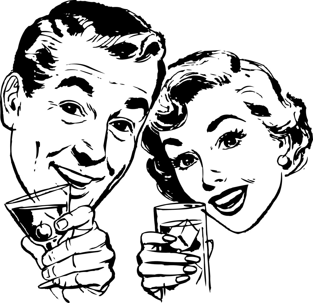 黑白色的情侣喝酒图