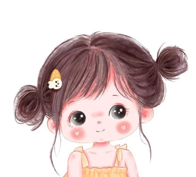 扎双丸子头的手绘小女孩