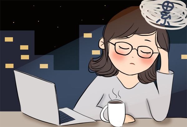 爬在桌子上的卡通女人，感觉好累