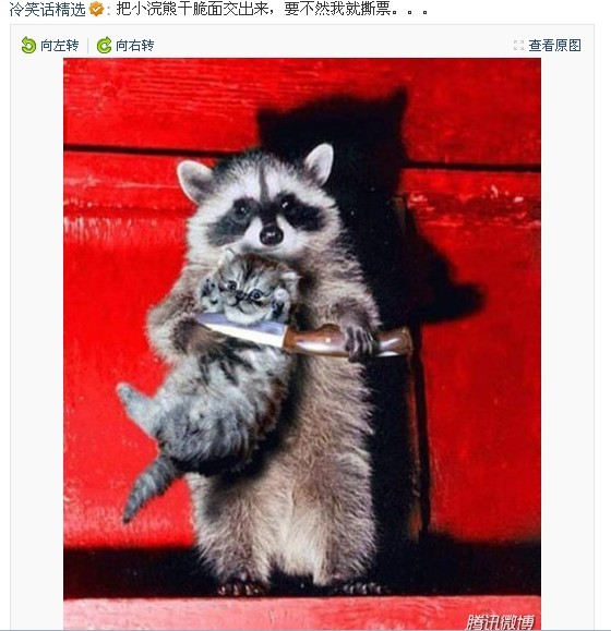 动物也玩拿刀威胁