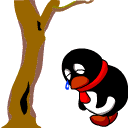 企鹅用力撞树后，掉下了一只苹果