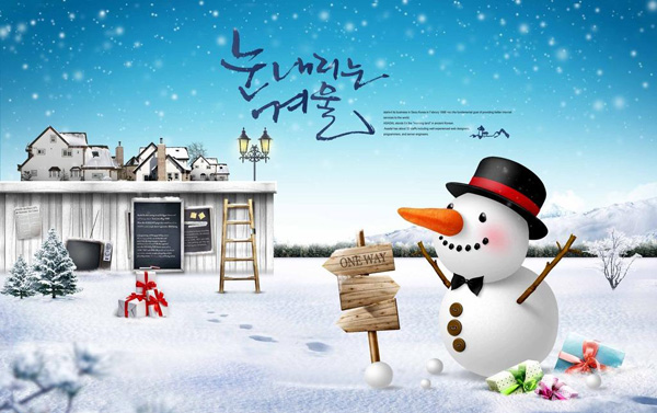 冬季雪地里的圣诞小雪人