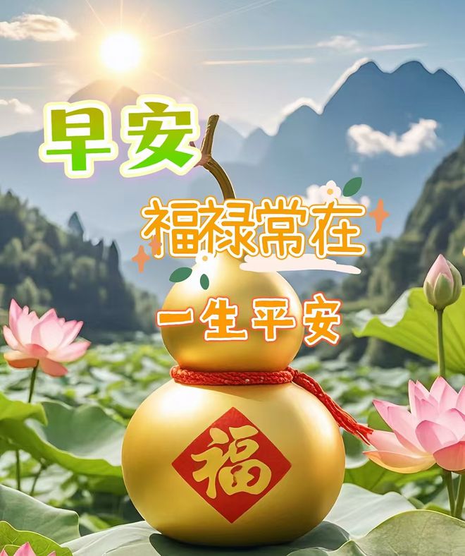 葫芦送福，荷风送喜，早安吉祥