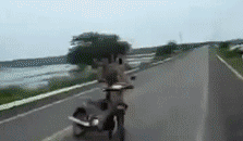 摩托车失控冲入水里