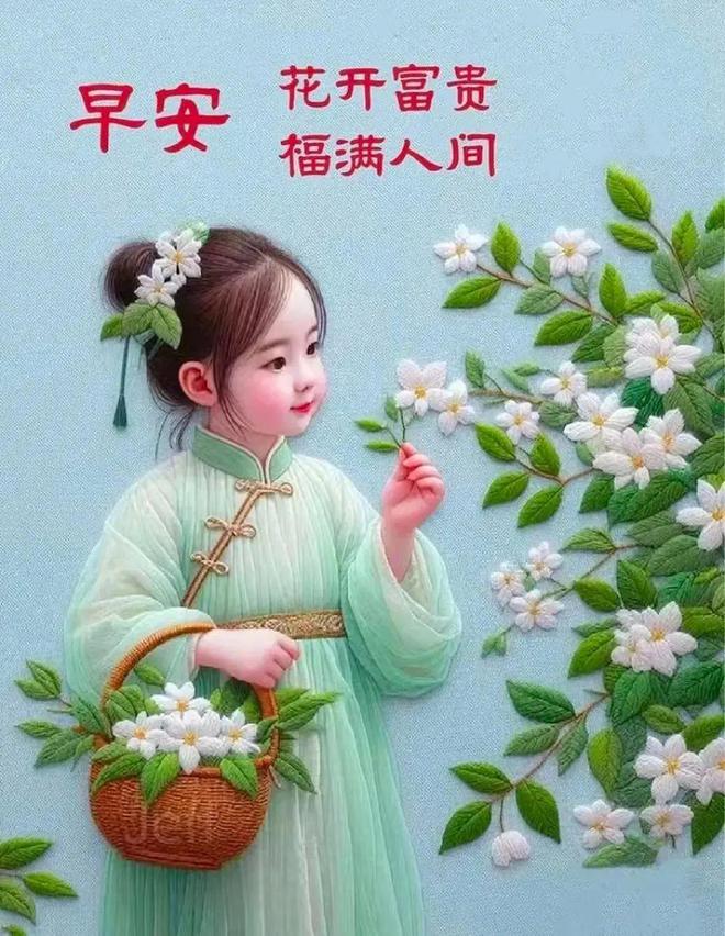 朋友早安！愿花开富贵，福满人间